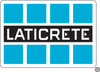 The LATICRETE logo, which features the brand name in white text on a black rectangle. Four light blue squares sit in a row above the brand name. An additional four sit below.