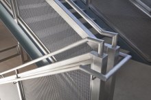 On the garage’s staircases, walkways and pedestrian bridge, Banker Wire FPZ-10 woven wire mesh provides durability, fall protection and a unique look. 