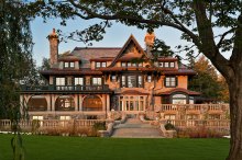 Hope’s® Empire Bronze windows and doors–providing "an ageless, elegant beauty"–were installed in this 14,000-square-foot, lakefront mansion in upstate New York. PHOTO CREDIT: Christian Phillips Photography